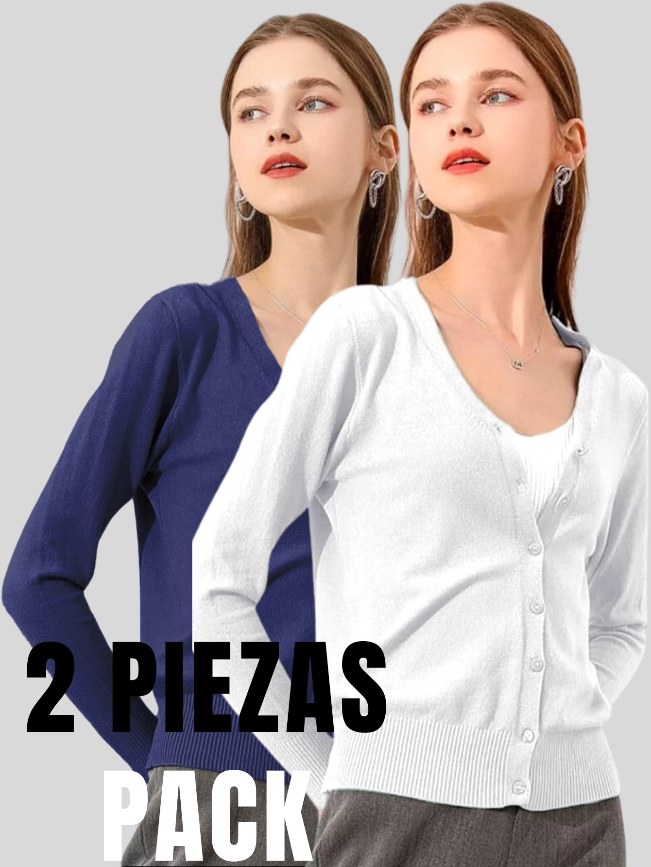 Foto 5 pulgar | Set De 2 Suéter Abierto De Mujer Con Detalles En Estoperoles Suet-1001-px2 Azul Oscuro Y Blanco Suéter Cardigan
