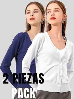 Foto 4 | Set De 2 Suéter Abierto De Mujer Con Detalles En Estoperoles Suet-1001-px2 Azul Oscuro Y Blanco Suéter Cardigan