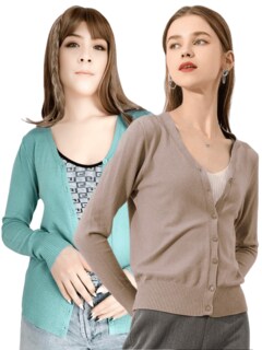 Foto 1 | Set De 2 Suéter Abierto De Mujer Con Detalles En Estoperoles Suet-1001-px2 Café Claro Y Verde Aqua Suéter Cardigan
