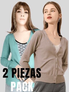 Foto 4 | Set De 2 Suéter Abierto De Mujer Con Detalles En Estoperoles Suet-1001-px2 Café Claro Y Verde Aqua Suéter Cardigan