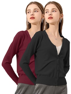 Foto 1 | Set De 2 Suéter Abierto De Mujer Con Detalles En Estoperoles Suet-1001-px2 Negro Y Vino Suéter Cardigan