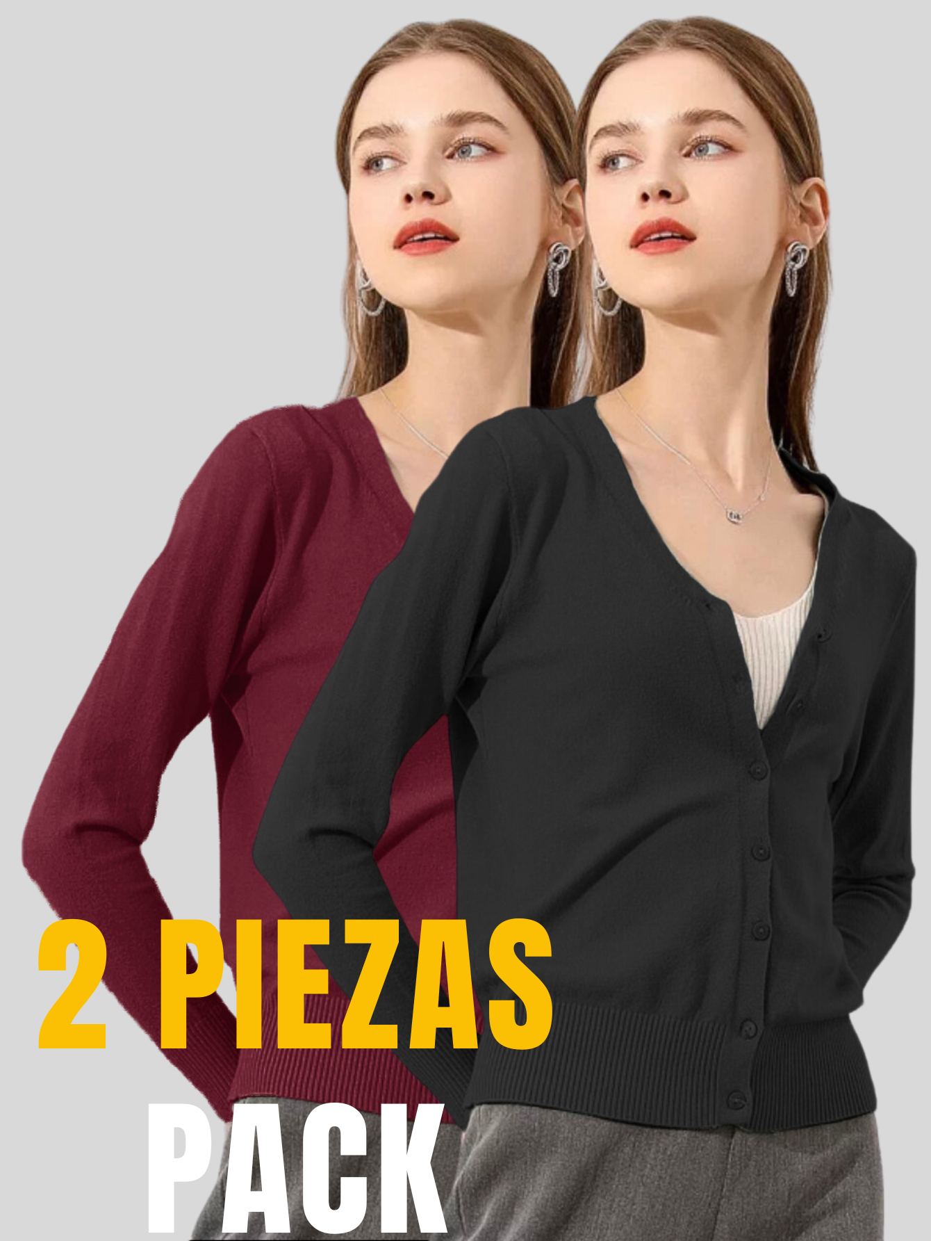 Foto 5 pulgar | Set De 2 Suéter Abierto De Mujer Con Detalles En Estoperoles Suet-1001-px2 Negro Y Vino Suéter Cardigan