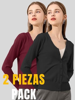 Foto 4 | Set De 2 Suéter Abierto De Mujer Con Detalles En Estoperoles Suet-1001-px2 Negro Y Vino Suéter Cardigan