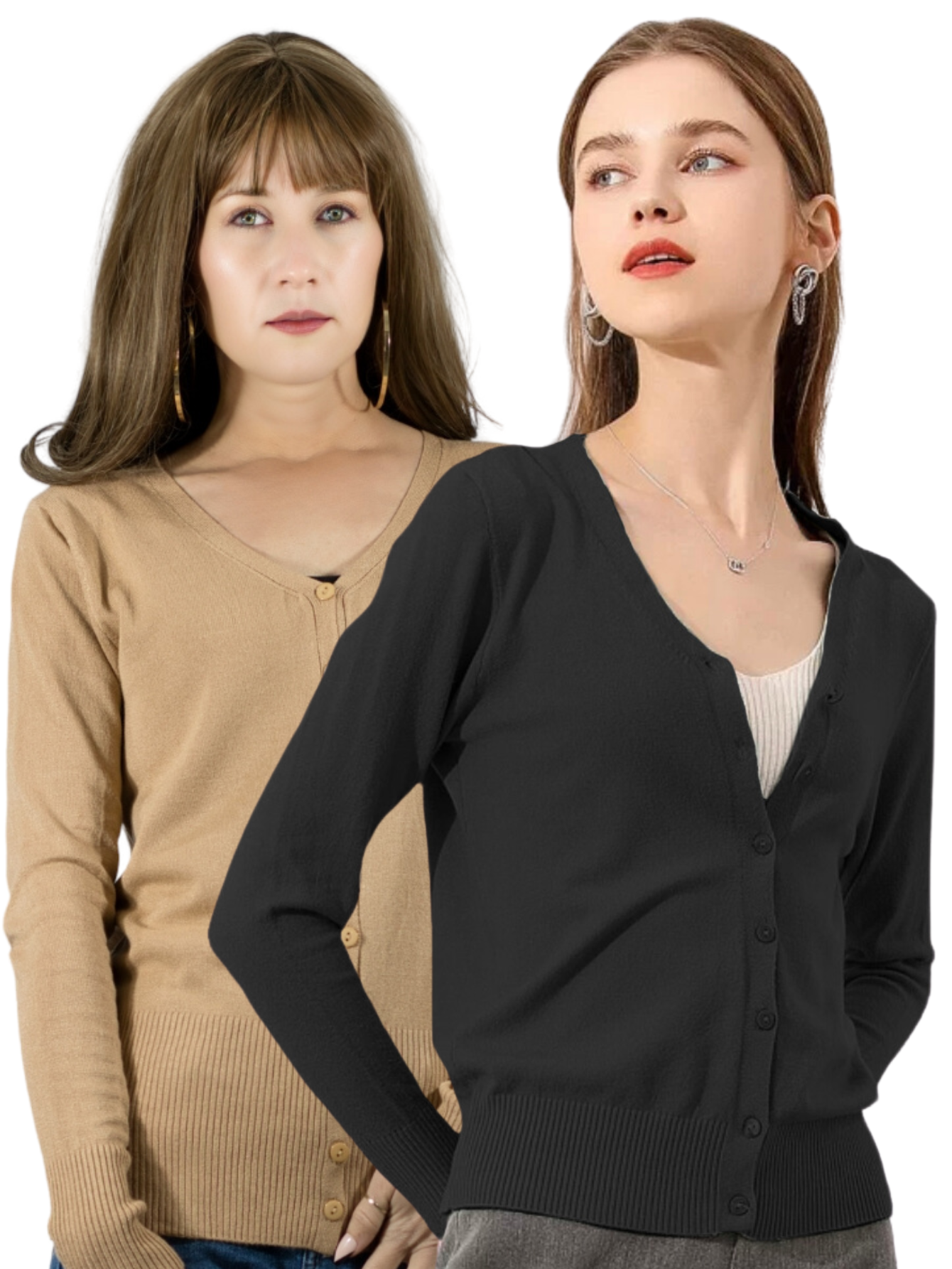 Foto 2 pulgar | Set De 2 Suéter Abierto De Mujer Con Detalles En Estoperoles Suet-1001-px2 Negro Y Beige Suéter Cardigan
