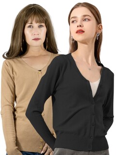 Foto 1 | Set De 2 Suéter Abierto De Mujer Con Detalles En Estoperoles Suet-1001-px2 Negro Y Beige Suéter Cardigan