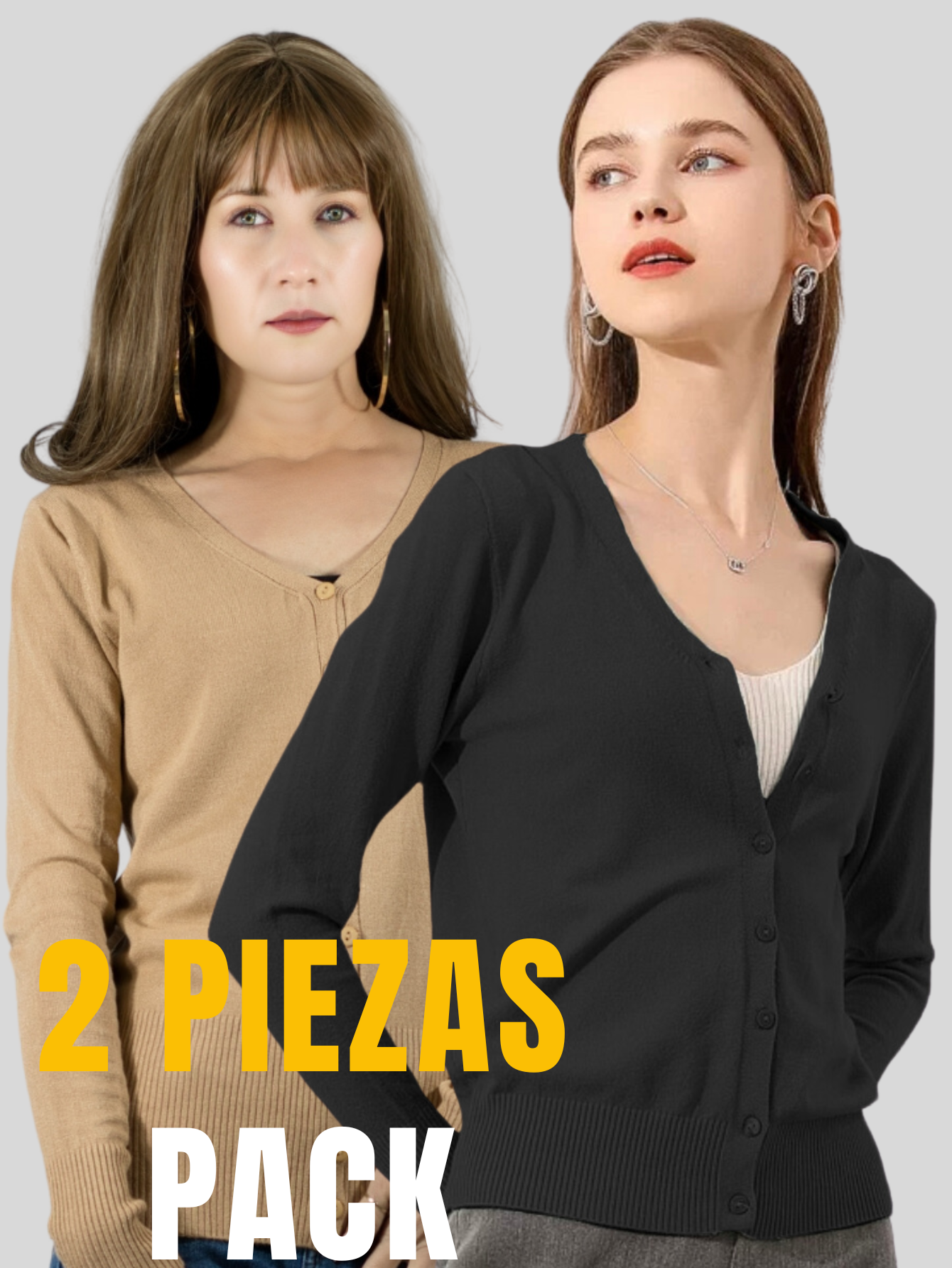 Foto 6 pulgar | Set De 2 Suéter Abierto De Mujer Con Detalles En Estoperoles Suet-1001-px2 Negro Y Beige Suéter Cardigan