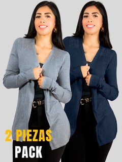 Foto 5 | Set De 2 Suéter Abierto De Mujer Con Detalles En Estoperoles Suet-1035 Gris Y Marino Suéter Cardigan