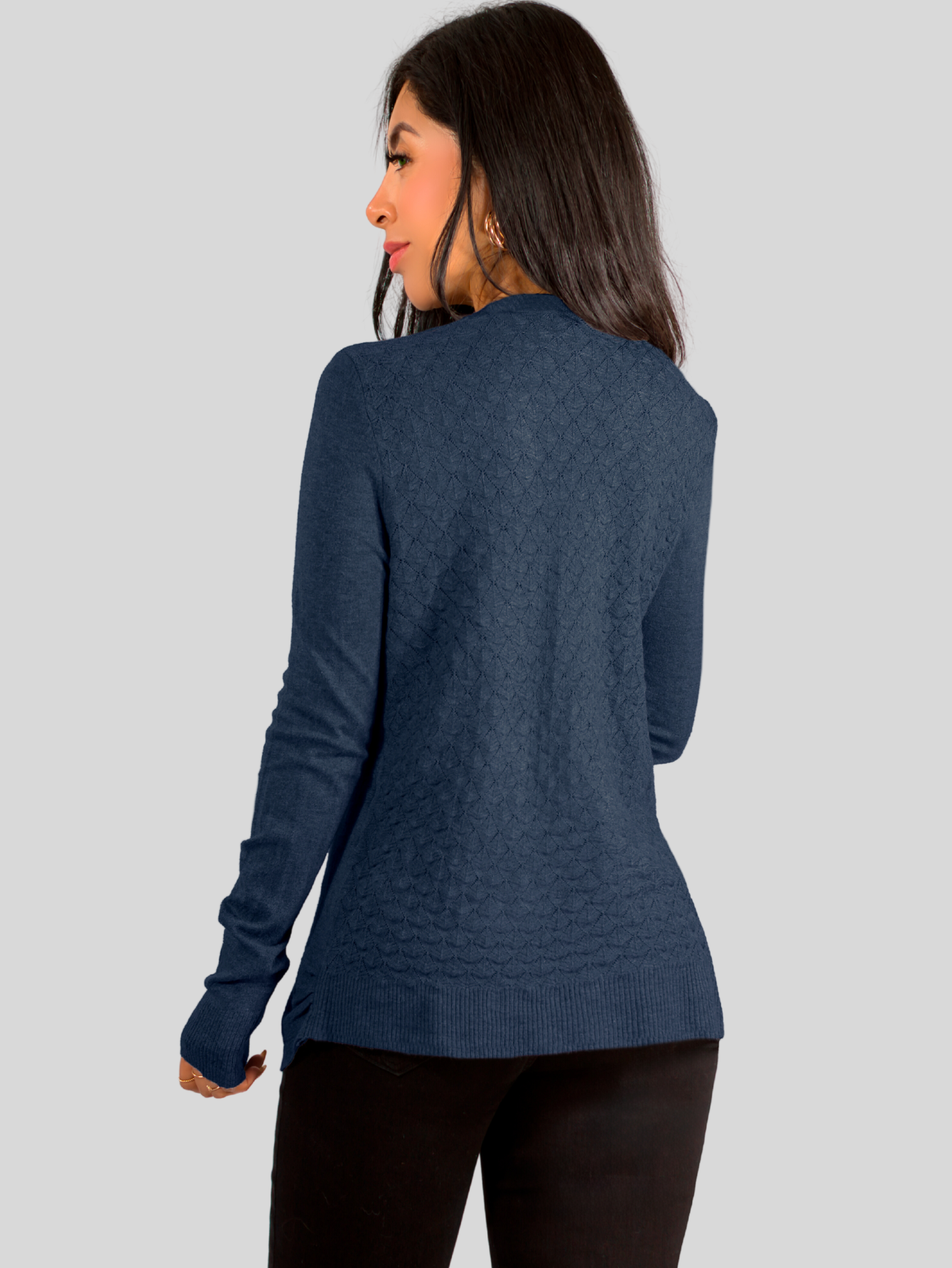Foto 8 pulgar | Set De 2 Suéter Abierto De Mujer Con Detalles En Estoperoles Suet-1035 Gris Y Marino Suéter Cardigan