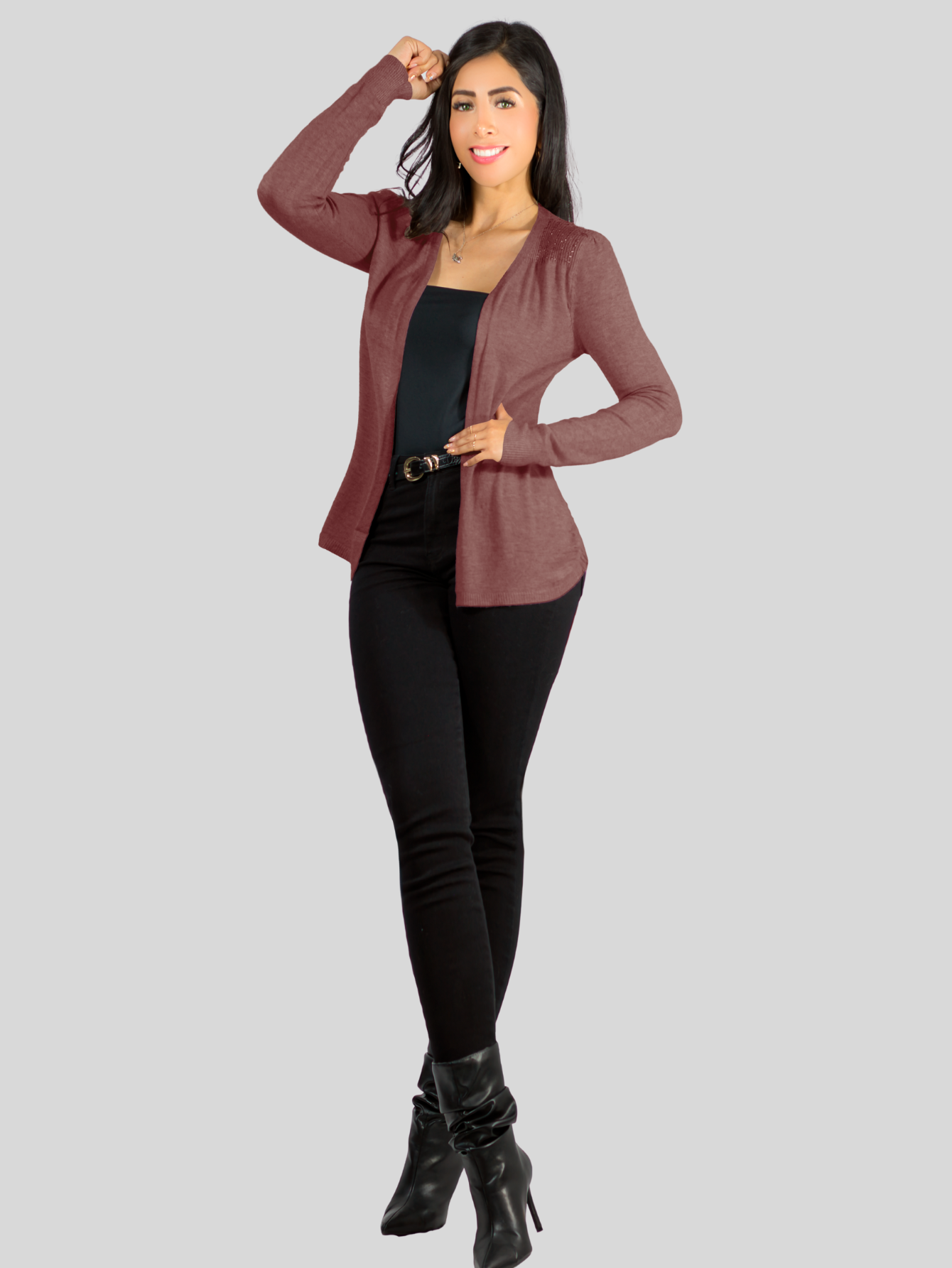 Foto 2 | Set De 2 Suéter Abierto De Mujer Con Detalles En Estoperoles Suet-1035 Coral Oscuro Y Gris Suéter Cardigan