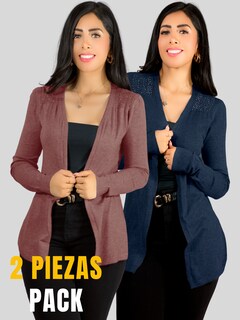 Foto 5 | Set De 2 Suéter Abierto De Mujer Con Detalles En Estoperoles Suet-1035 Coral Oscuro Y Gris Suéter Cardigan