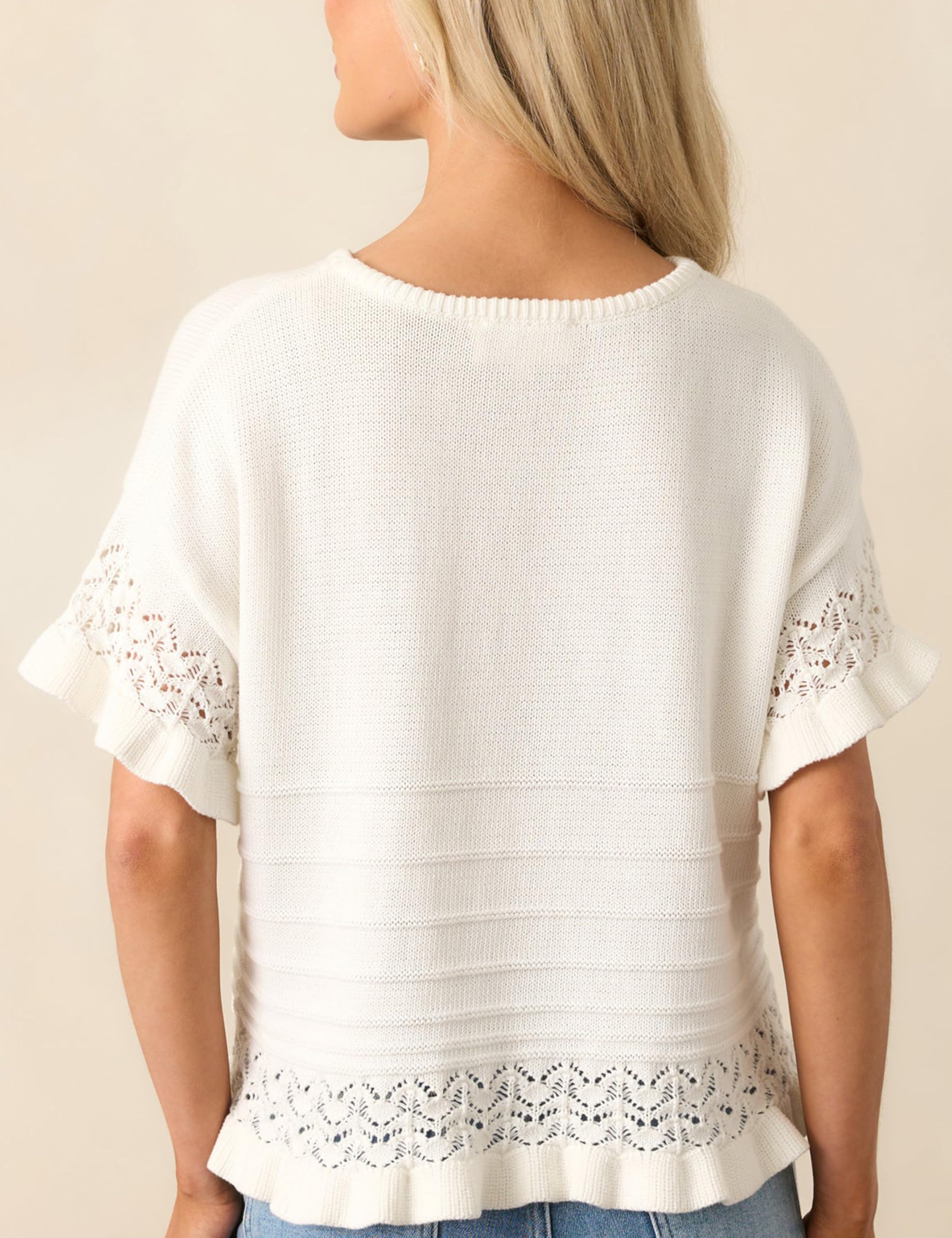 Foto 5 pulgar | Jersey Yeokou Para Mujer  Manga Corta  Dobladillo Con Volantes  Color Blanco - Venta Internacional.