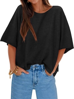 Foto 1 | Jersey Cicky Bell Para Mujer Media Manga Cuello Barco De Gran Tamaño Negro - Venta Internacional.