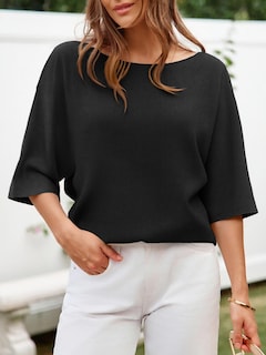 Foto 2 | Jersey Cicky Bell Para Mujer Media Manga Cuello Barco De Gran Tamaño Negro - Venta Internacional.