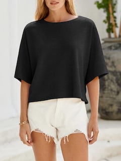 Foto 4 | Jersey Cicky Bell Para Mujer Media Manga Cuello Barco De Gran Tamaño Negro - Venta Internacional.
