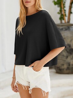 Foto 5 | Jersey Cicky Bell Para Mujer Media Manga Cuello Barco De Gran Tamaño Negro - Venta Internacional.