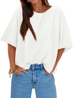 Foto 1 | Jersey Cicky Bell Para Mujer Media Manga Cuello Barco De Gran Tamaño Blanco - Venta Internacional.