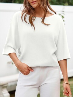 Foto 2 | Jersey Cicky Bell Para Mujer Media Manga Cuello Barco De Gran Tamaño Blanco - Venta Internacional.