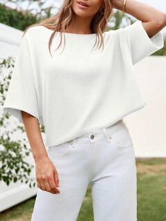 Foto 3 | Jersey Cicky Bell Para Mujer Media Manga Cuello Barco De Gran Tamaño Blanco - Venta Internacional.