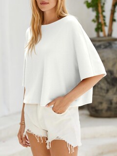Foto 5 | Jersey Cicky Bell Para Mujer Media Manga Cuello Barco De Gran Tamaño Blanco - Venta Internacional.