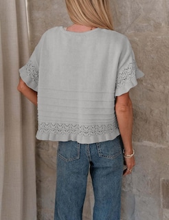 Foto 4 | Jersey Yeokou Para Mujer Manga Corta Dobladillo Con Volantes Gris - Venta Internacional.