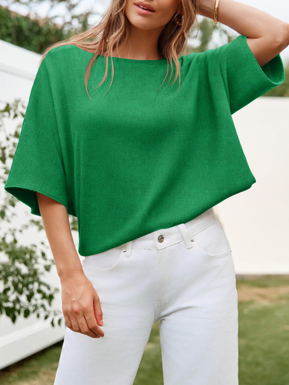 Foto 4 pulgar | Jersey Cicky Bell Para Mujer  Media Manga  Gran Tamaño  Cuello Barco  Verde - Venta Internacional.