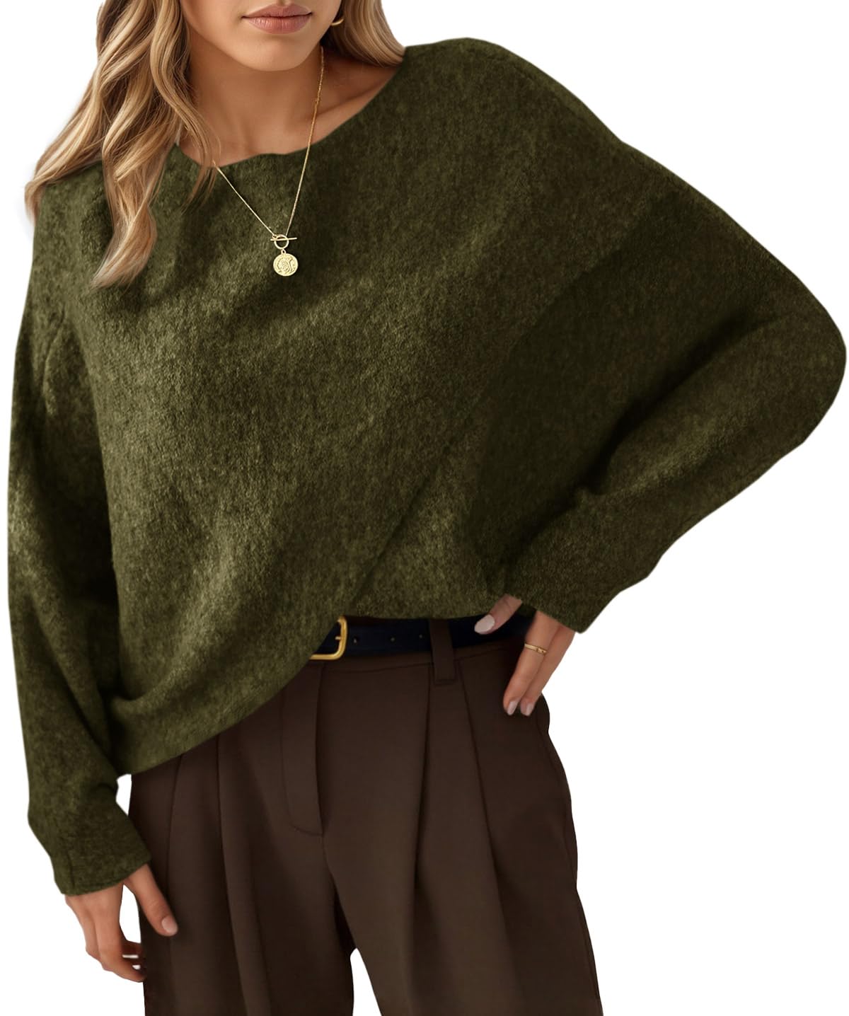Foto 2 pulgar | Suéter Tipo Poncho Saodimallsu Para Mujer  Tamaño Grande  Color Verde Militar - Venta Internacional.