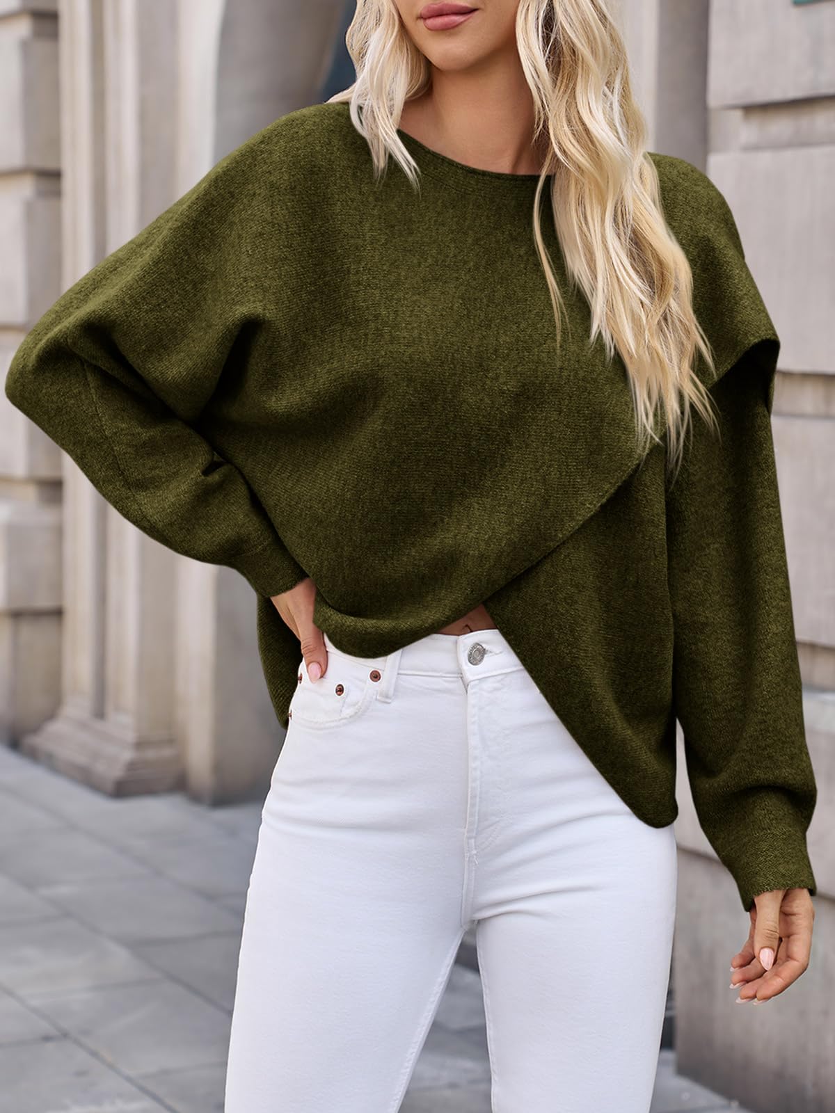 Foto 3 pulgar | Suéter Tipo Poncho Saodimallsu Para Mujer  Tamaño Grande  Color Verde Militar - Venta Internacional.