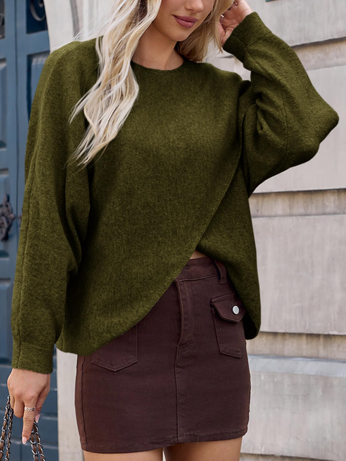 Foto 4 pulgar | Suéter Tipo Poncho Saodimallsu Para Mujer  Tamaño Grande  Color Verde Militar - Venta Internacional.