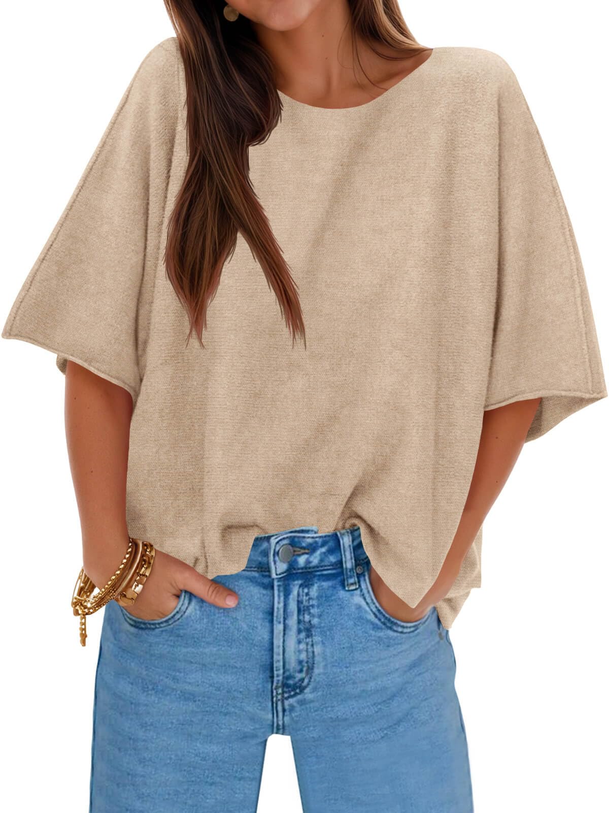 Jersey Cicky Bell Para Mujer De Media Manga Con Cuello De Barco Extragrande - Venta Internacional.
