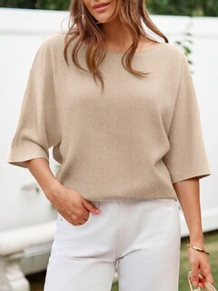 Foto 2 | Jersey Cicky Bell Para Mujer De Media Manga Con Cuello De Barco Extragrande - Venta Internacional.