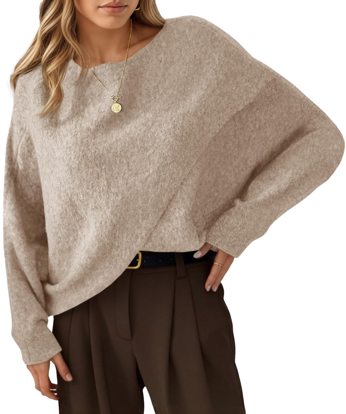 Foto 2 pulgar | Jersey Tipo Poncho Saodimallsu De Punto Extragrande Para Mujer  Color Caqui - Venta Internacional.