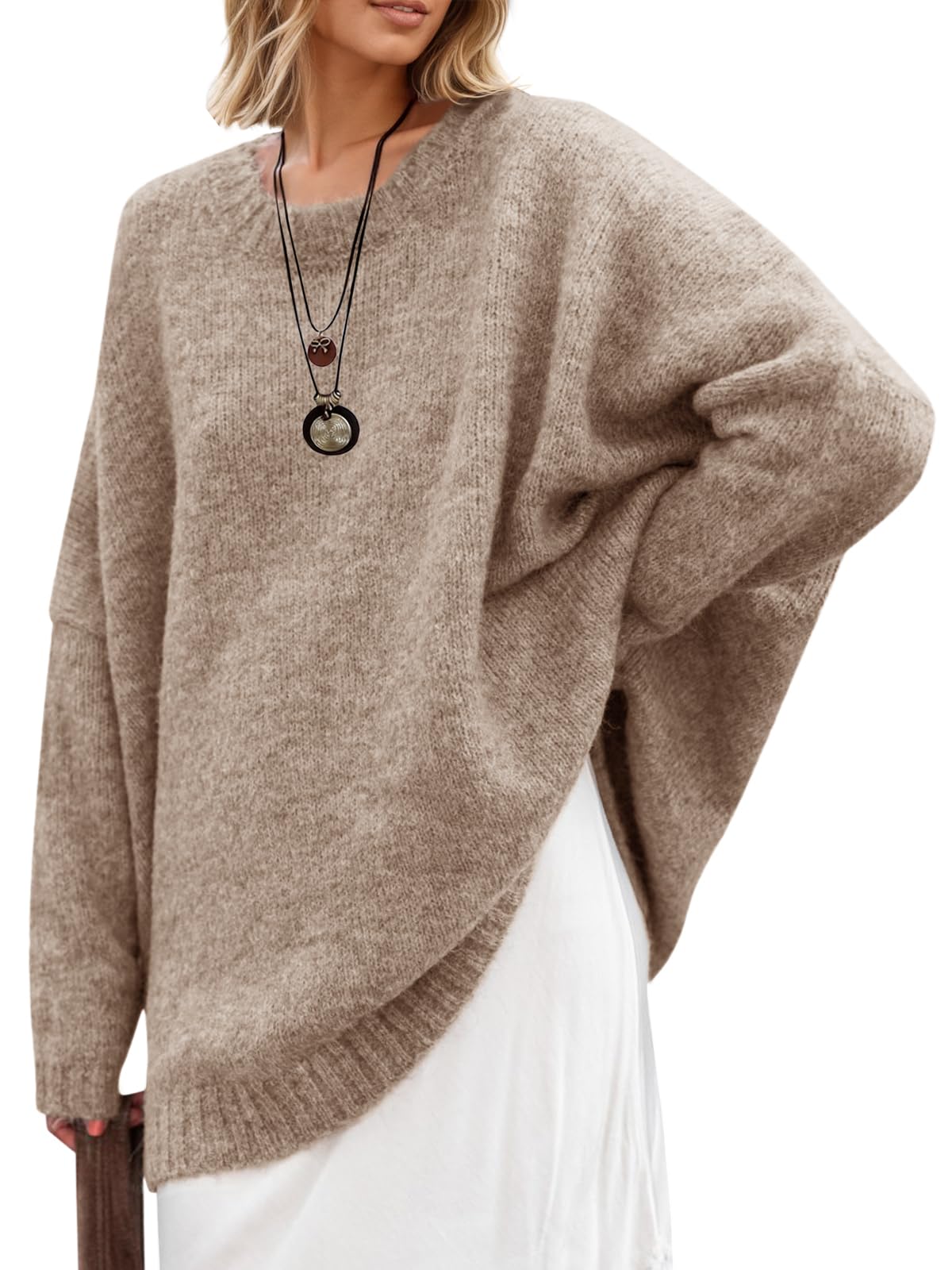 Foto 2 pulgar | Suéter Tipo Túnica Saodimallsu Para Mujer  De Punto Extragrande  Color Caqui  Otoño - Venta Internacional.