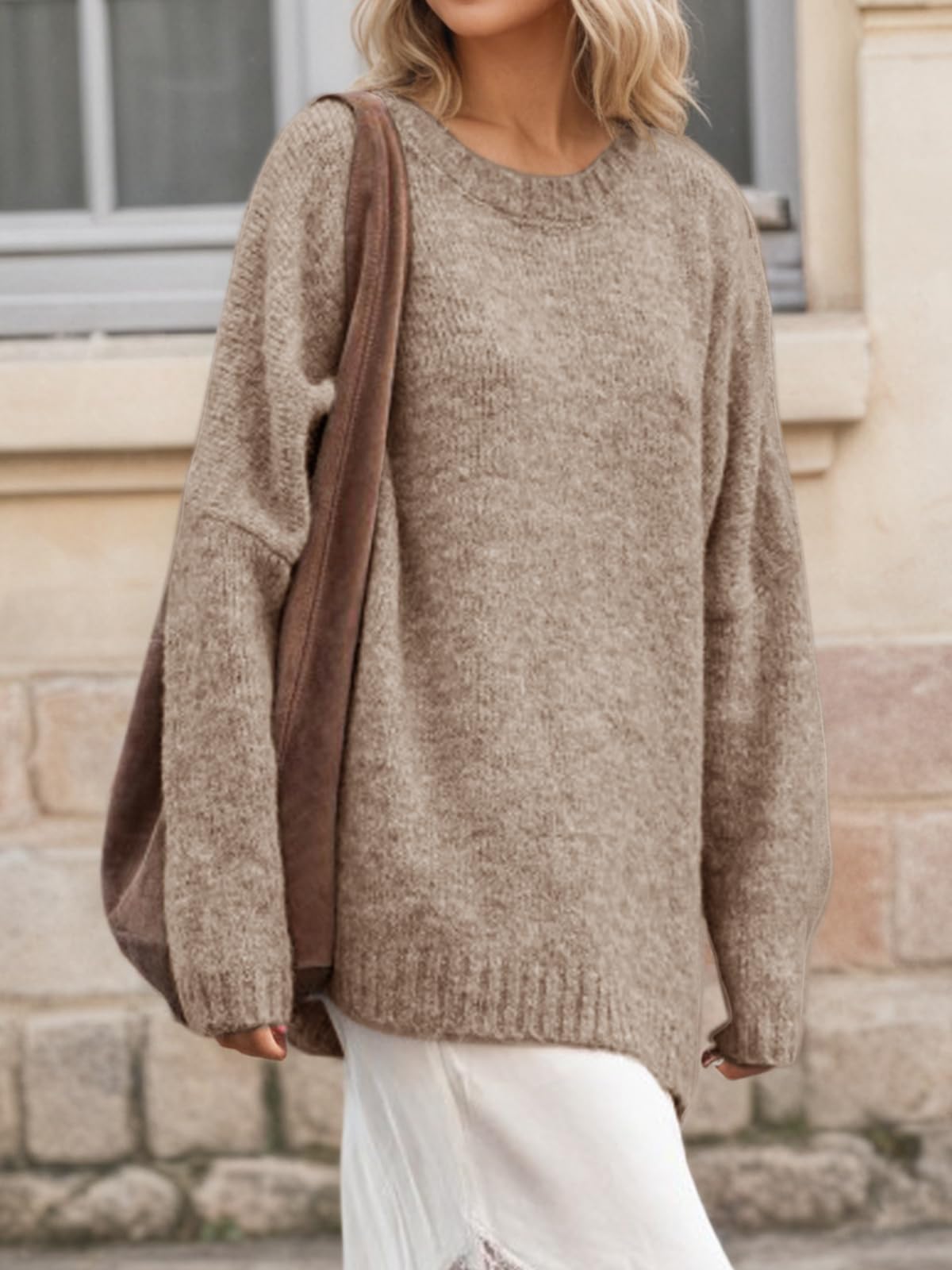 Foto 3 | Suéter Tipo Túnica Saodimallsu Para Mujer  De Punto Extragrande  Color Caqui  Otoño - Venta Internacional.