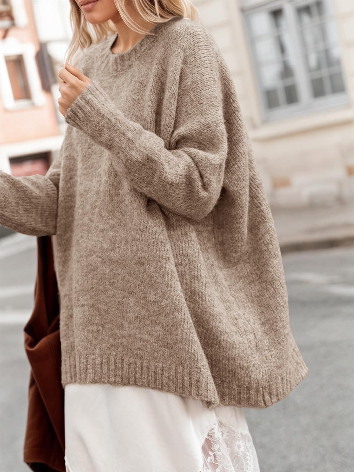 Foto 6 pulgar | Suéter Tipo Túnica Saodimallsu Para Mujer  De Punto Extragrande  Color Caqui  Otoño - Venta Internacional.