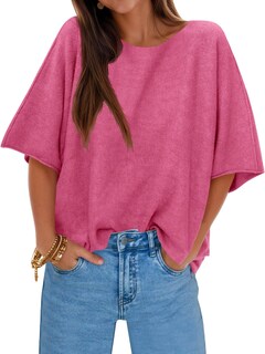 Foto 1 | Jersey Cicky Bell Para Mujer Media Manga Gran Tamaño Cuello Barco Rosa - Venta Internacional.