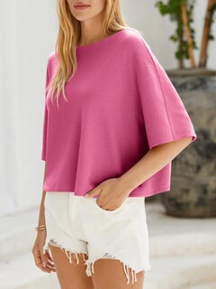Foto 5 | Jersey Cicky Bell Para Mujer Media Manga Gran Tamaño Cuello Barco Rosa - Venta Internacional.
