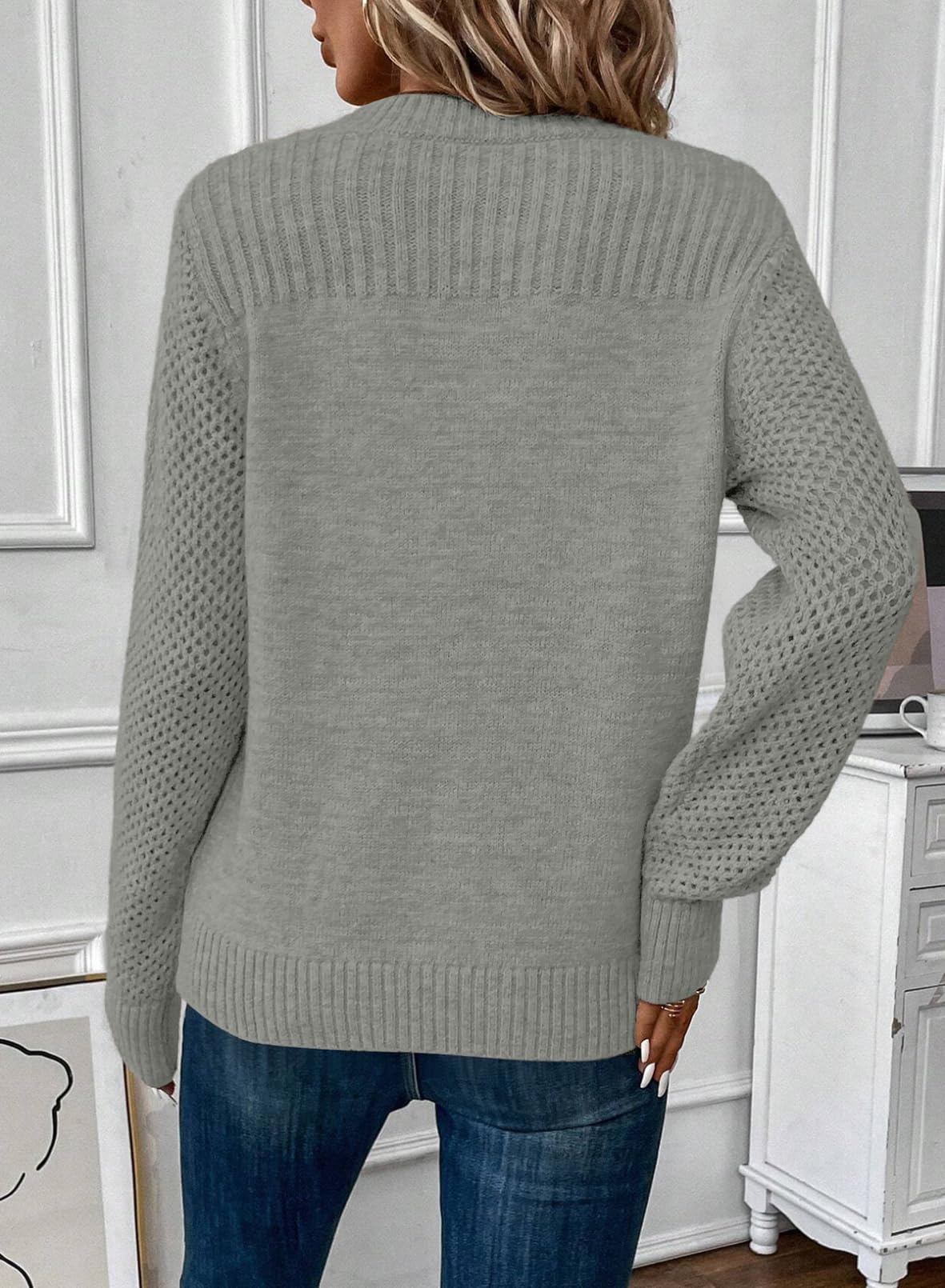 Foto 2 | Jersey Evaless Para Mujer  Casual  Cuello Redondo  Tejido Trenzado  Gris Claro - Venta Internacional.