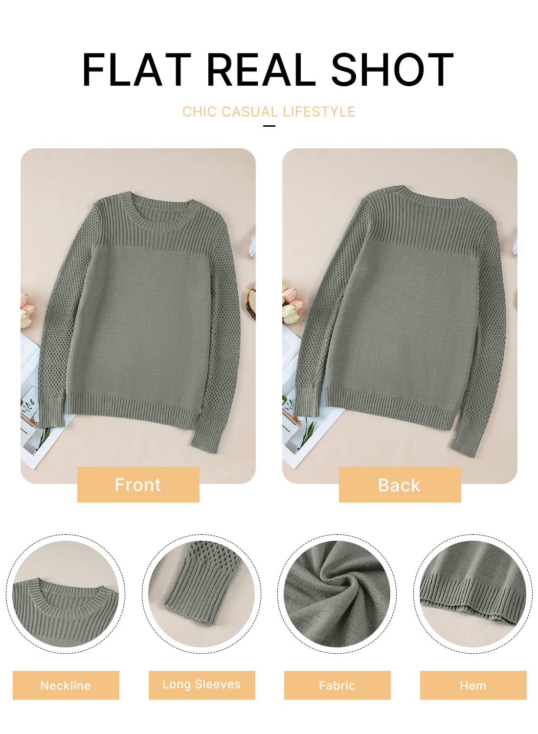 Foto 5 | Jersey Evaless Para Mujer  Casual  Cuello Redondo  Tejido Trenzado  Gris Claro - Venta Internacional.