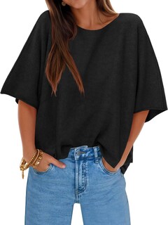 Foto 1 | Jersey Cicky Bell Para Mujer Media Manga Cuello Barco De Gran Tamaño Negro - Venta Internacional.