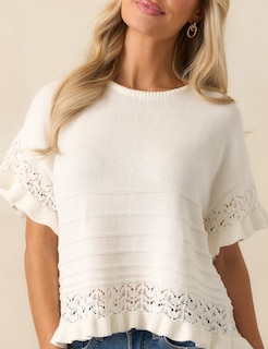 Foto 6 | Jersey Yeokou Para Mujer Manga Corta Dobladillo Con Volantes Punto A Ganchillo - Venta Internacional.