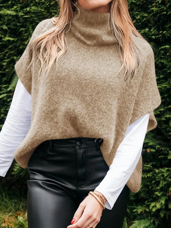 Foto 2 | Jersey Tipo Poncho Cicky Bell Para Mujer  Cuello Alto  De Gran Tamaño  Color Caqui - Venta Internacional.