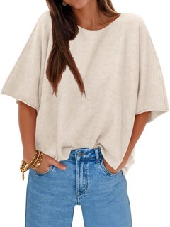 Foto 1 | Jersey Cicky Bell Para Mujer De Media Manga Con Cuello De Barco Extragrande - Venta Internacional.