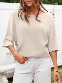 Foto 2 | Jersey Cicky Bell Para Mujer De Media Manga Con Cuello De Barco Extragrande - Venta Internacional.