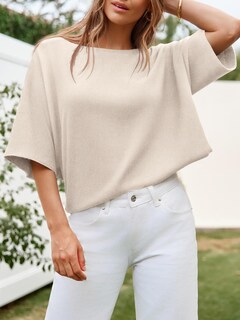 Foto 3 | Jersey Cicky Bell Para Mujer De Media Manga Con Cuello De Barco Extragrande - Venta Internacional.