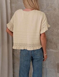 Foto 4 | Jersey Yeokou Para Mujer Manga Corta Dobladillo Con Volantes Tejido A Ganchillo - Venta Internacional.