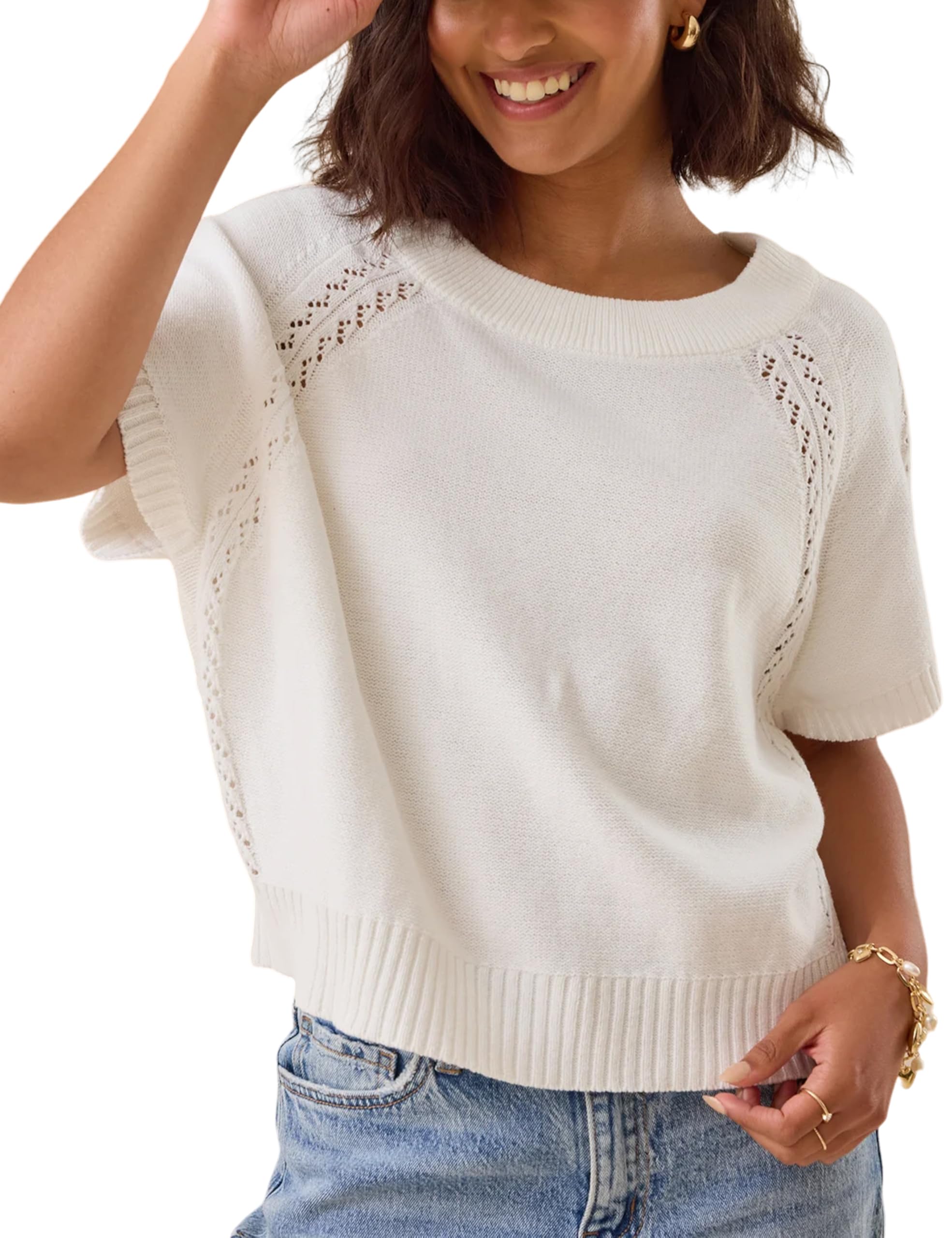 Foto 1 | Jersey Yeokou Para Mujer  Manga Corta  Cuello Redondo  Punto Beige-s - Venta Internacional.