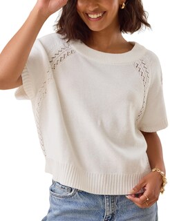 Foto 1 | Jersey Yeokou Para Mujer Manga Corta Cuello Redondo Punto Beige-s - Venta Internacional.