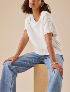 Foto 4 | Jersey Yeokou Para Mujer Manga Corta Cuello Redondo Punto Beige-s - Venta Internacional.