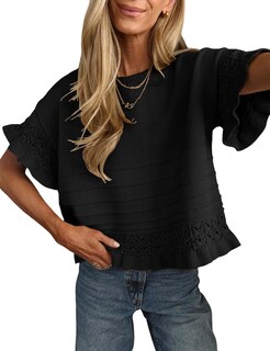 Foto 2 | Jersey Yeokou Para Mujer Manga Corta Dobladillo Con Volantes Negro - Venta Internacional.