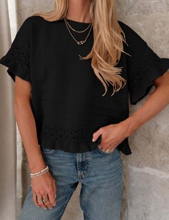 Foto 3 | Jersey Yeokou Para Mujer Manga Corta Dobladillo Con Volantes Negro - Venta Internacional.